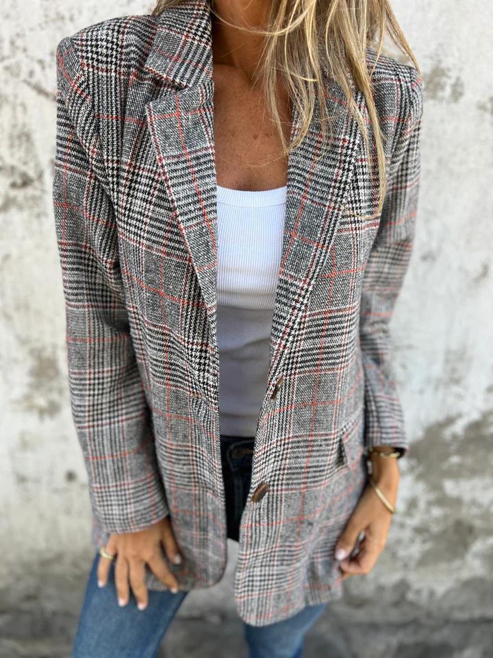 Blazer rétro pied-de-poule pour femme - parisienne chic