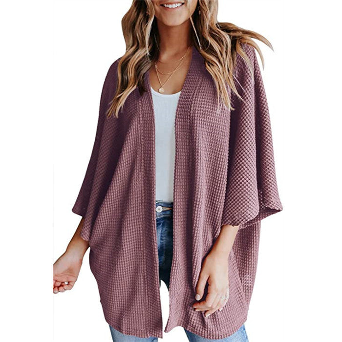 Cardigan gaufré à manches chauve-souris Gerson pour femme - parisienne chic