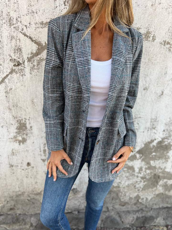 Blazer rétro pied-de-poule pour femme - parisienne chic