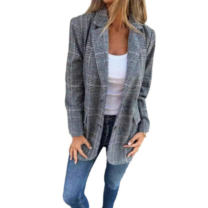 Blazer rétro pied-de-poule pour femme - parisienne chic
