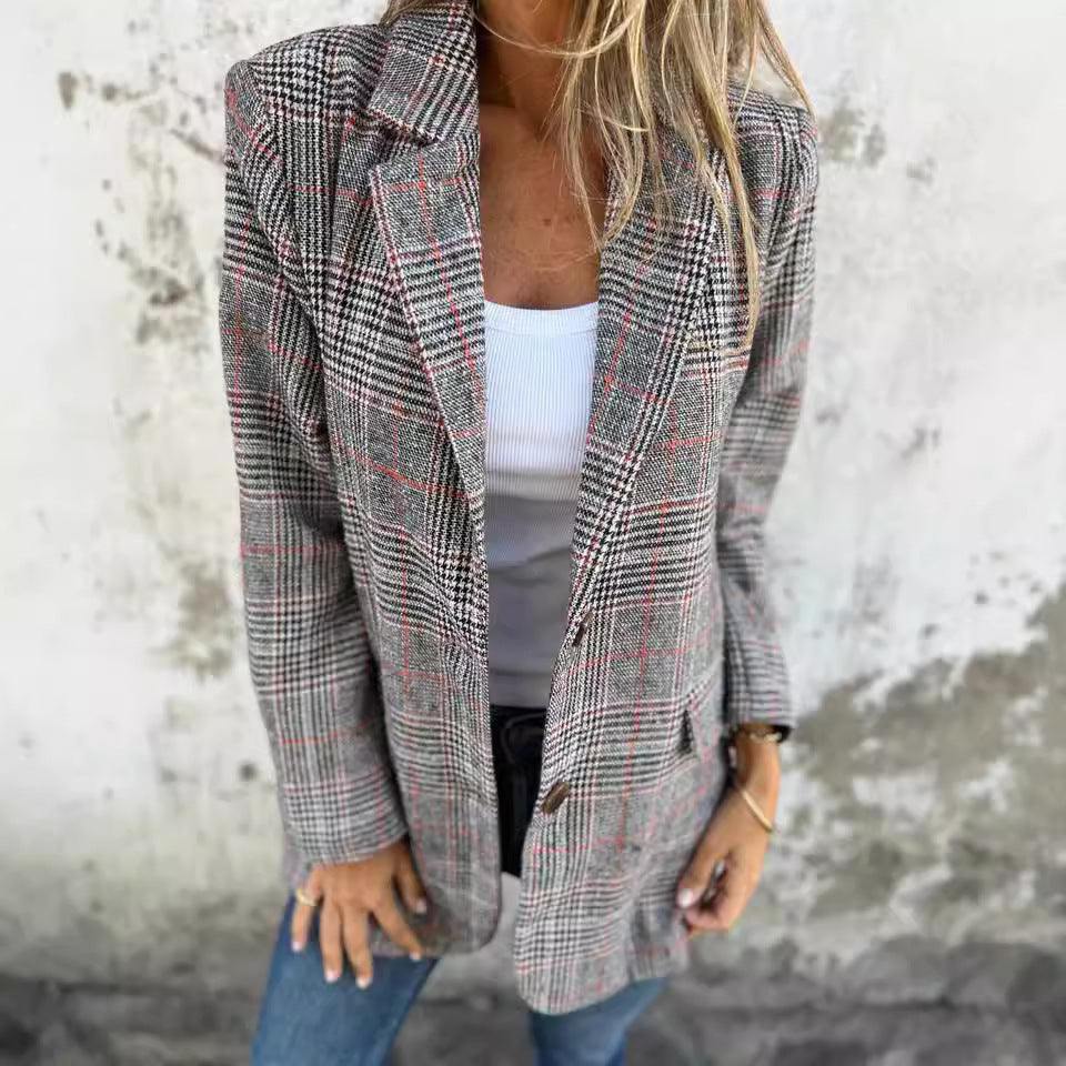 Blazer rétro pied-de-poule pour femme - parisienne chic