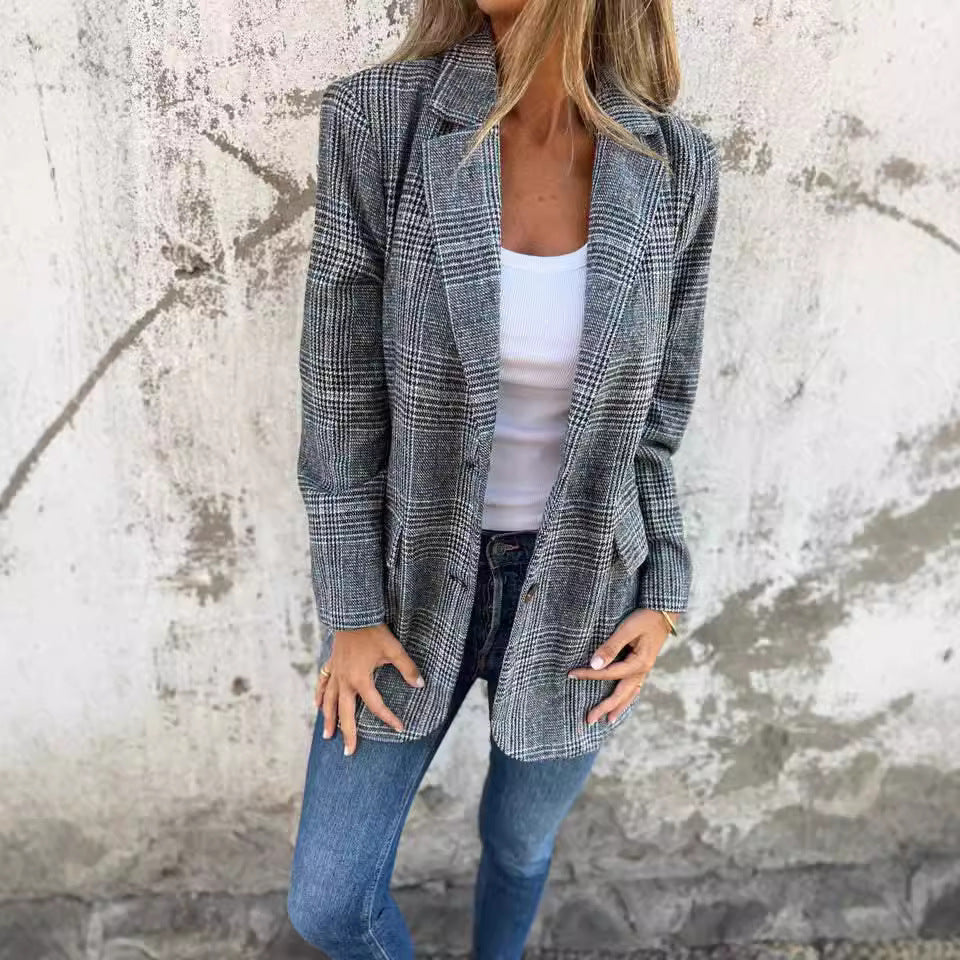 Blazer rétro pied-de-poule pour femme - parisienne chic