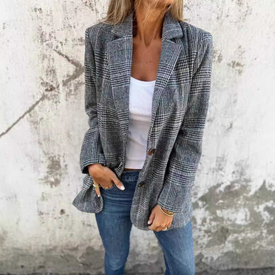 Blazer rétro pied-de-poule pour femme - parisienne chic