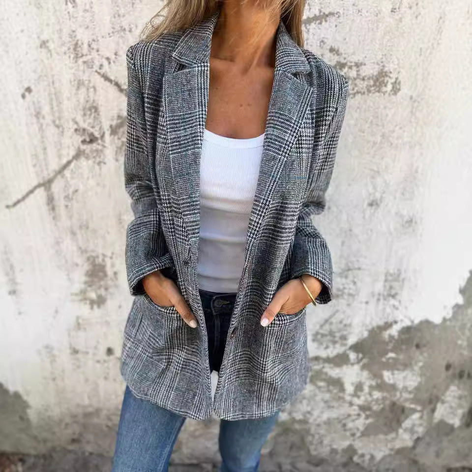 Blazer rétro pied-de-poule pour femme - parisienne chic
