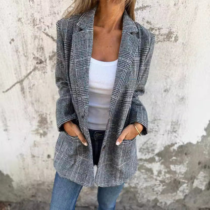 Blazer rétro pied-de-poule pour femme - parisienne chic